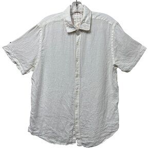 Porter & Ash Linen Button-Up Shirt Short Sleeve Men Medium White